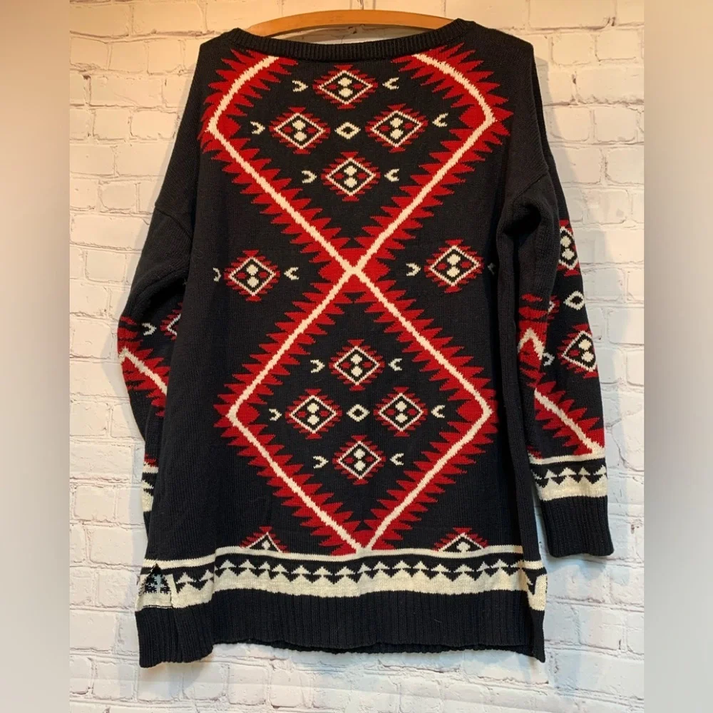 Lauren Ralph Lauren Black Red Tribal Sweater Size L​